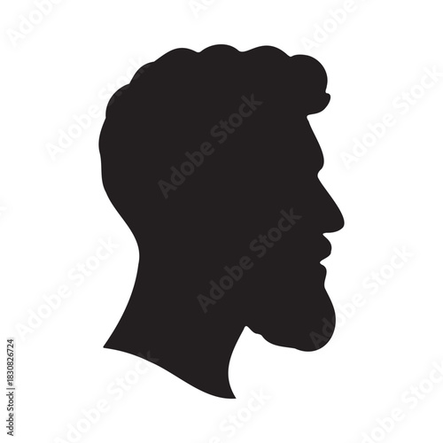 Black isolated silhouette of a bearded man head in profile on white background vector illustration