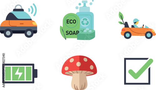 Set of Icons: Eco-friendly, Technology, Nature, and Services