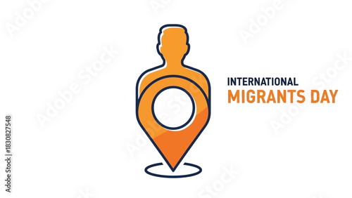 Logo for International Migrants Day featuring an orange map pin icon on a white background with a bold, modern design.