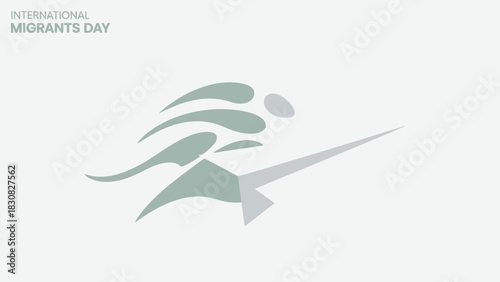 Graphic illustration of a running human figure in green and gray hues for International Migrants Day on a white background.