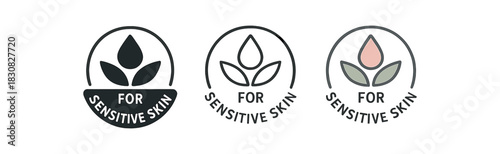 sensitive skin icons three for sensitive skin badge icons one flat solid monochrome one thin black outline black and white one full color flat icon with light pink drop