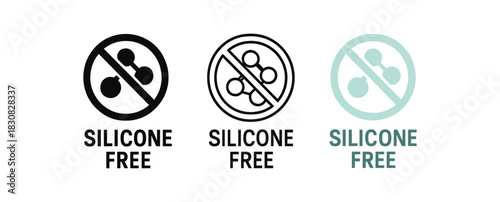 silicone free icons three silicone free label icons one flat solid monochrome one thin black outline black and white one full color flat icon with clean mint accent