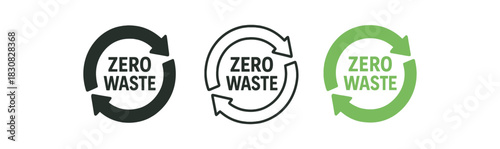 zero waste icons three zero waste circular arrows icons one flat solid monochrome one thin black outline black and white one full color flat icon fresh green