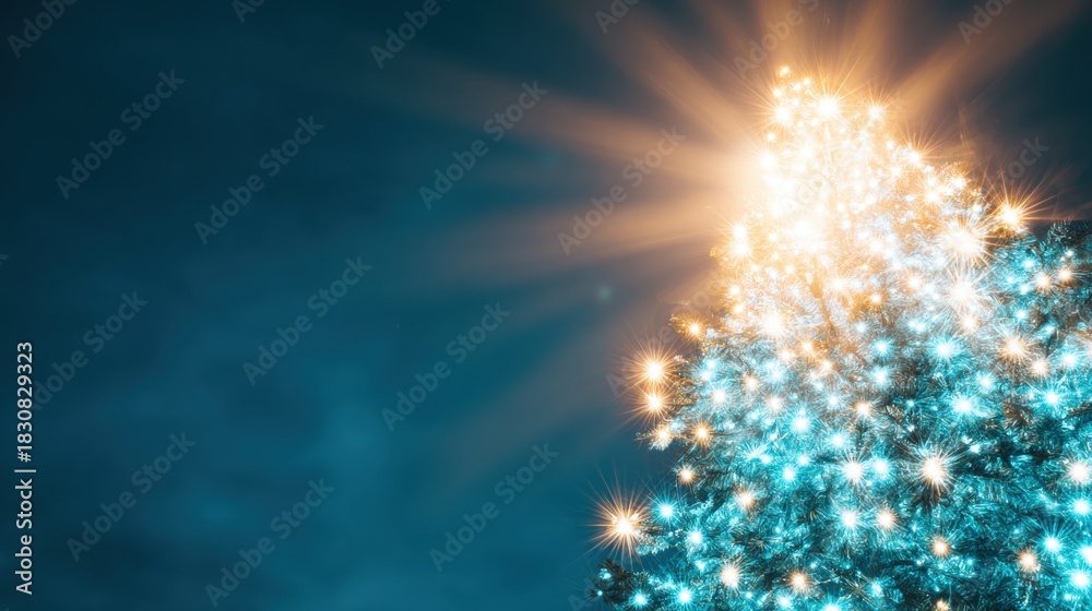 Naklejka premium Bright holiday tree lights shining against a dark night sky