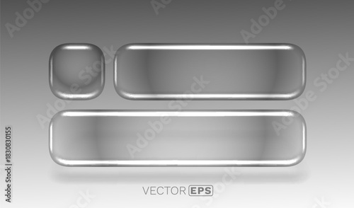 Glossy metallic and glass buttons and banners for modern design.