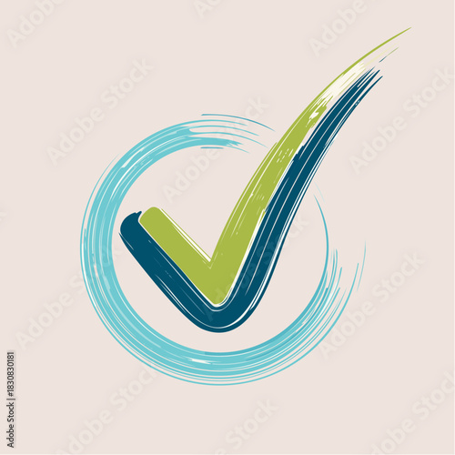 An expressive hand-drawn checkmark icon, created with dynamic brushstrokes and flowing, imperfect lines, conveying a casual and personal sense of accomplishment, approval, and success