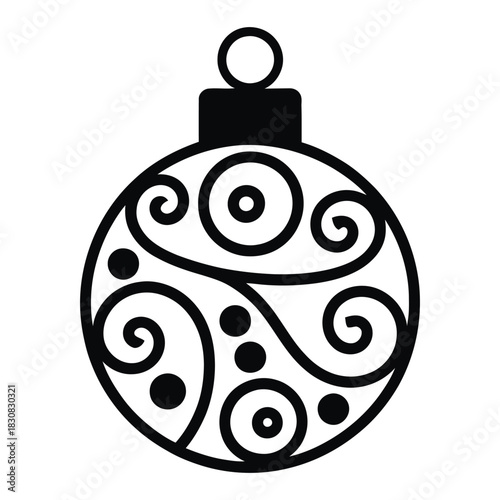 Ornate Christmas ornament icon a simple black and white vector illustration Isolated on transparent background, png