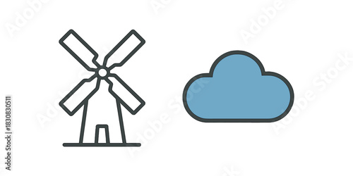 2 minimal icons windmill colored light beige cloud colored blue