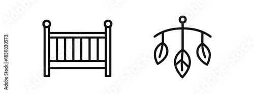 2 minimal icons wooden crib black outline leaf mobile black outline