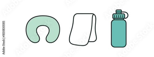 minimal icons nursing pillow colored pastel mint burp cloth colored cream water bottle colored teal