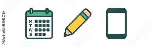 minimal icons weekly planner colored white with green accent pencil colored phone colored dark gray
