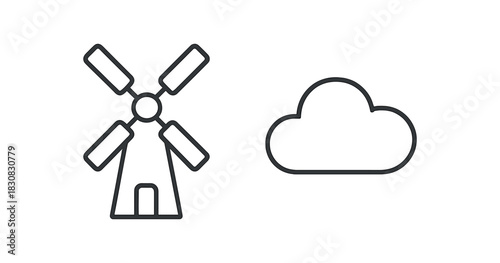 2 minimal icons windmill black outline cloud black outline