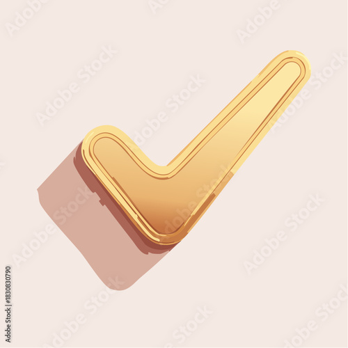 A premium gold checkmark icon with a clean, minimalist design, featuring smooth lines and a subtle shadow for concepts of validation and quality