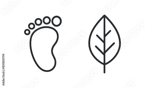 2 minimal icons baby footprint black outline leaf symbol black outline
