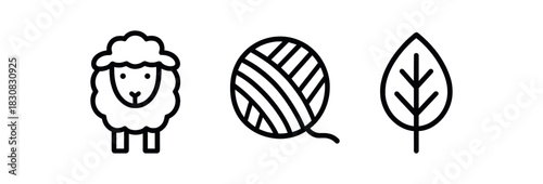 minimal icons sheep black outline wool ball black outline leaf black outline