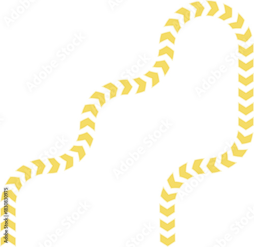 Short wave curve constructed with neon arrows creating a compact flowing contour along a directional route.