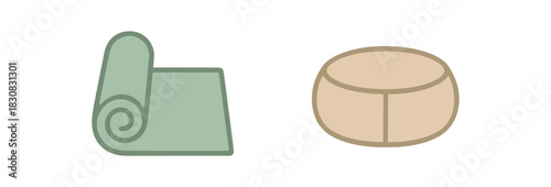 2 minimal icons yoga mat colored pastel sage meditation cushion colored beige