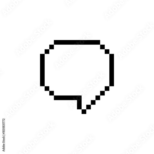 Pixel speech bubble icon in retro 8-bit style, clean outline for messages, dialogue, chat windows, notifications, UI elements, apps, social media, and games.