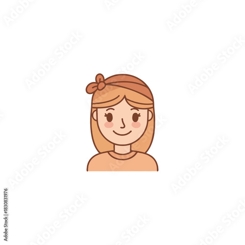 A charming cartoon girl illustration with a sweet bow and gentle smile portrays youthful innocence