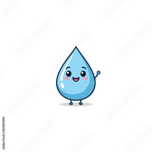 A charming animated water droplet character with friendly expression presenting environmental