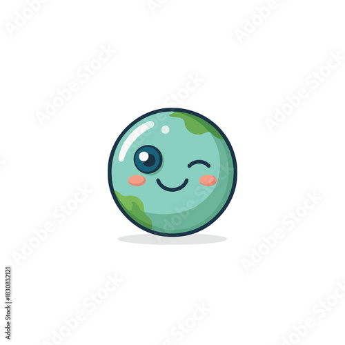Adorable earth character with a cute winking expression promoting environmental awareness and