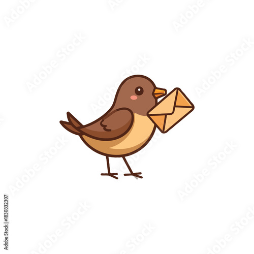 Charming avian messenger delivers important correspondence in whimsical cartoon style for