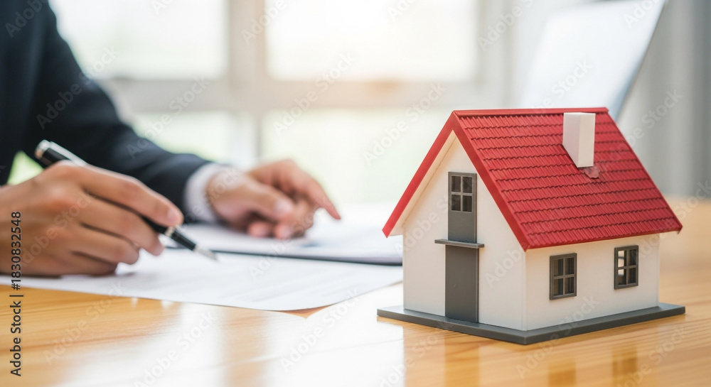 Fototapeta premium Secure your future with this home purchase contract, signing the deal with confidence, dreaming of new beginnings in a place to call your own