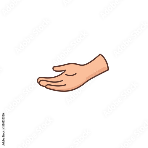 Depiction of a single outstretched hand offering assistance or presenting something with gesture