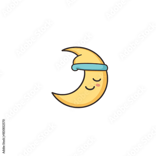 Dreamy crescent moon wearing a sleeping mask resting peacefully in the night sky illustration vector