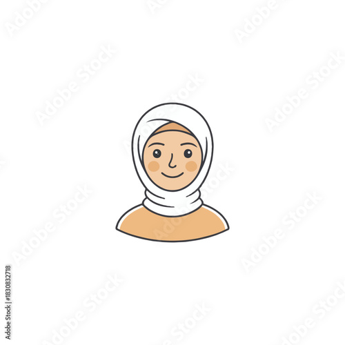 Elegant woman wearing white hijab showing cultural identity in minimalist style representation