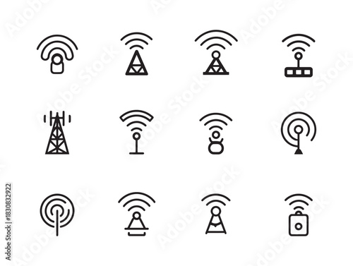 Ultra minimalist 2D line Wi Fi icon vector set perfect for web and mobile interfaces