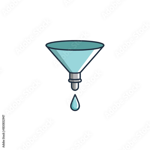 Illustration of a light blue funnel with a droplet depicting separation process and purification