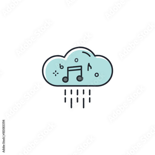 Music streaming service featuring a cloud icon with raining musical notes representing