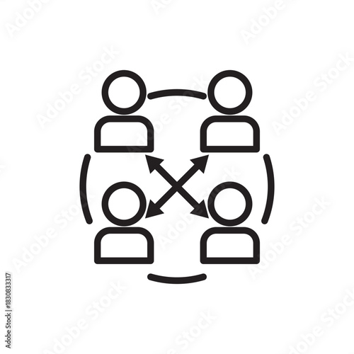 Cross-functional team icon symbolizing diverse expertise, direct communication, and shared project focus, representing agile development, collaborative work, multidisciplinary groups, and synergy.