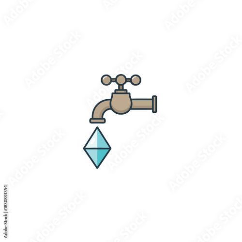Stylized faucet with geometric water droplet representing conservation and purity for a fresh