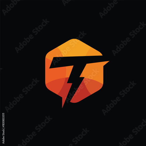 Vibrant graphic design showcasing a stylized letter T fused with a lightning bolt, enclosed in a modern hexagonal shape, symbolizing speed, power, and digital communication