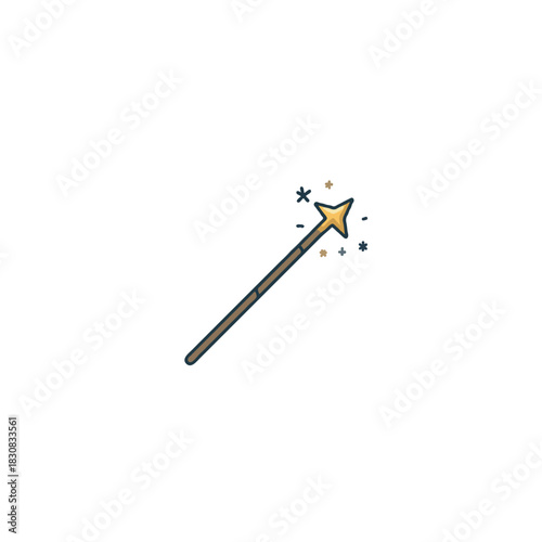 Whimsical depiction of a golden star tipped wand casting sparkling magic and enchantment with