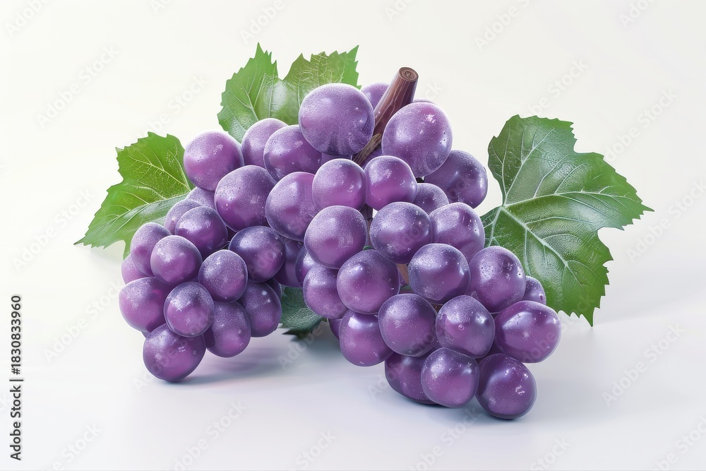 Fototapeta premium Fresh Purple Grapes with Green Leaves A Healthy Snack for Fruit Lovers on transparent background