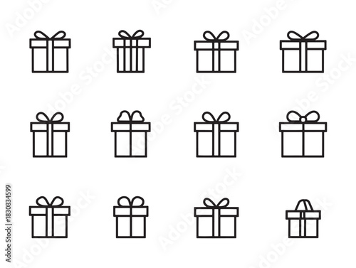 Ultra Minimalist Gift Box Icon Set Ideal for Creative Branding Packaging and Digital Illustrations