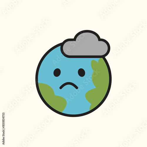 Sad Earth Icon – Planet in Climate Crisis Environmental Emoticon