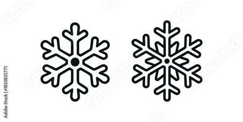 Flat vector illustration 2 snowflakes for winter holidays rounded arms clean outline
