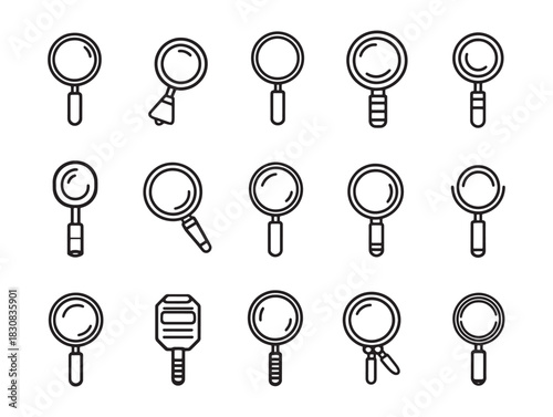 Ultra minimalists magnifying glass instrument set icon vector illustration for clean user interface