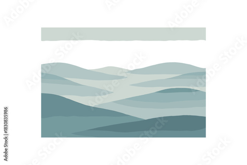 Flat vector illustration of fog layer over low hills soft curved bands minimal landscape detail