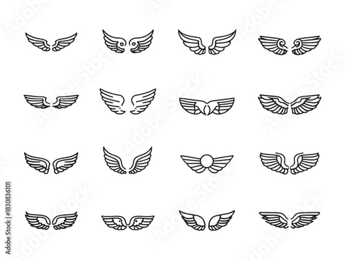 Vector wings icon collection minimalist design set for creative projects websites and mobile apps