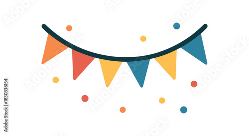 Flat vector illustration of celebration bunting garland with triangle flags rounded shapes minimal detail