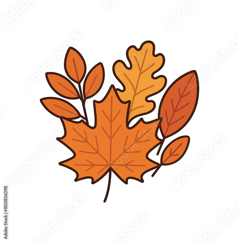 Flat vector illustration of autumn leaves cluster for seasonal celebrations rounded shapes clean outline