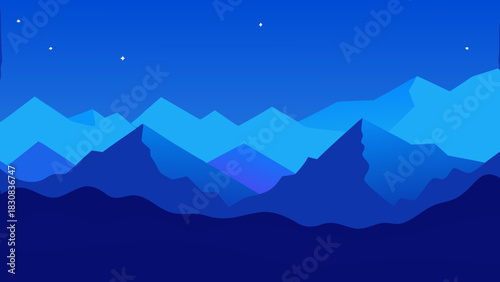 Blue Mountain Layers Under Starry Night Sky