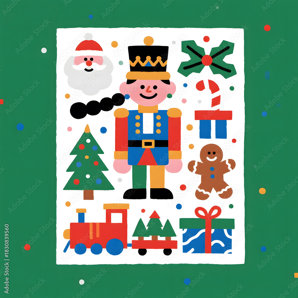 Fototapeta premium Christmas, Nutcracker, Santa, Tree, Gift, Train, Cookie, Festive, Holiday, Decoration