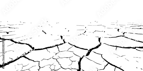 Black and white cracked earth texture showing dry, parched ground. High-contrast drought soil pattern ideal for climate change, environmental backgrounds, vector design, and natural texture illustrati