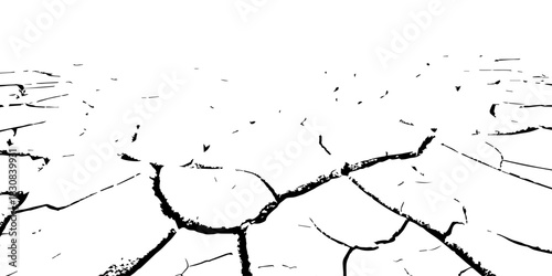 Black and white cracked earth texture showing dry, parched ground. High-contrast drought soil pattern ideal for climate change, environmental backgrounds, vector design, and natural texture illustrati